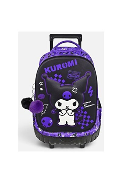 OEM Ghiozdan Troler Negru & Mov 3D Kuromi cu Breloc 33x20x38cm