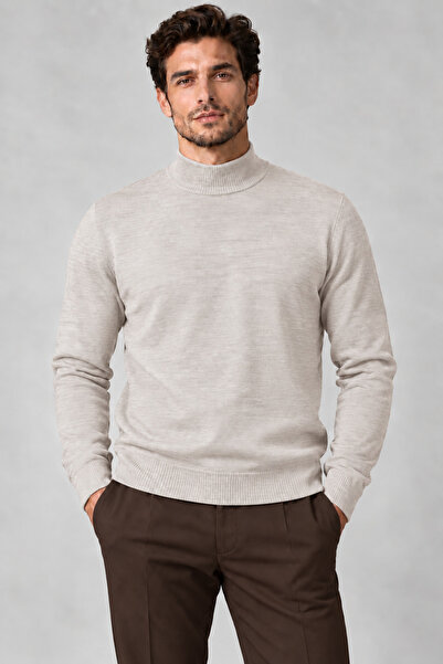 cto your style Pulover tricotat pentru bărbați, bej, slim fit, cu guler pe ju...