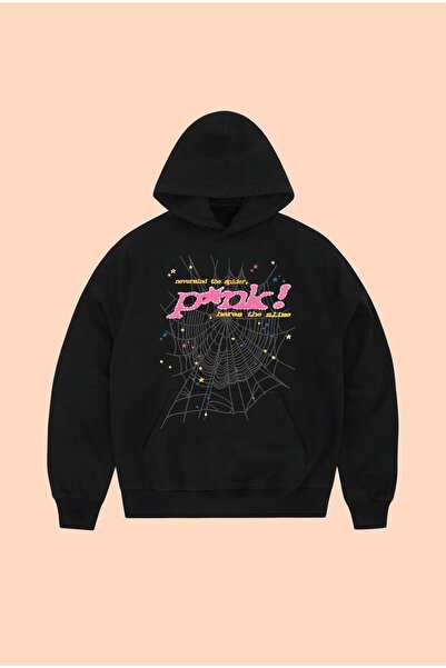PURE POWER Ροζ Sp5der με στάμπα, UNISEX, OVERSIZE, ΜΑΥΡΟ ΒΑΜΒΑΚΙΝΟ ΦΟΥΤΕΡ ΜΕ ...