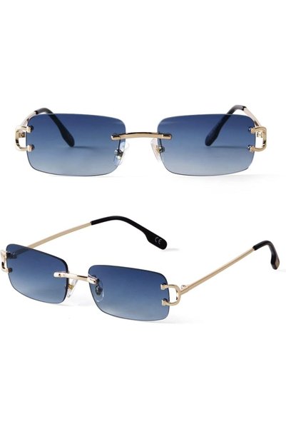 GENERAL Small Narrow Rimless Sunglasses Fashion Frameless Rectangle 90s Tinte...