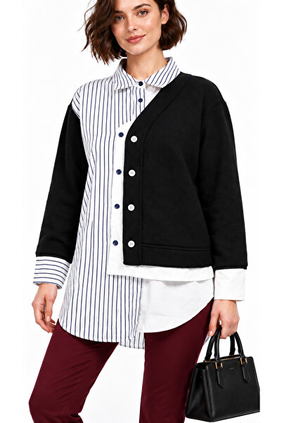 shE tekstil Knitwear Garnished Striped Shirt