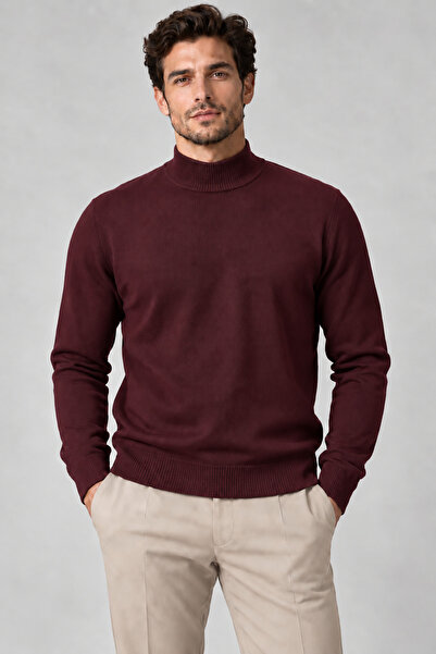 cto your style Pulover pentru bărbați, culoare burgundy, slim fit, cu guler p...