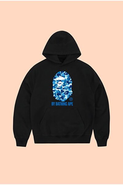 PURE POWER Μπλε Bape με στάμπα UNISEX OVERSIZE ΜΑΥΡΟ ΒΑΜΒΑΚΙΝΟ ΦΟΥΤΕΡ ΜΕ ΚΟΥΚ...