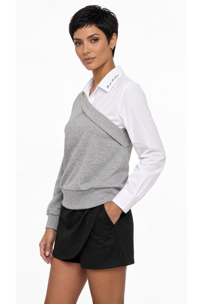 shE tekstil Knitwear Embellished Shirt Collar Blouse