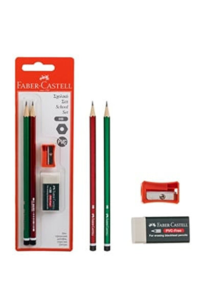 OEM Комплект моливи Faber Castell HB, зелено-червени, с гумичка и пластмасова...