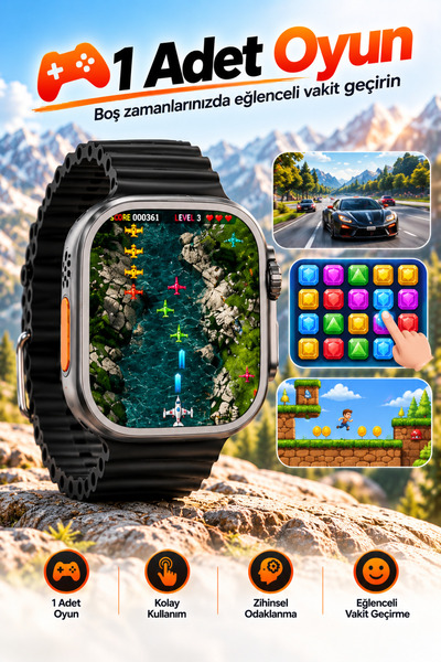 Happy Owl Akıllı Saat Ocean Kordonlu Arama Mesaj Bildirimi Spor Modları Oyun Hesap Makinesi Takvim + Turuncu Kordon Hediyeli