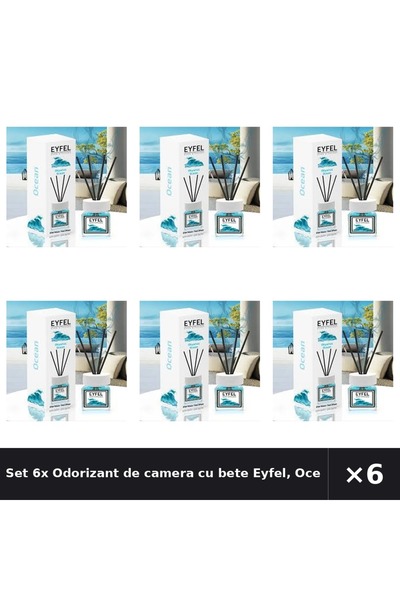 Eyfel Set 6x Odorizant de camera cu bete Eyfel, Ocean, 120 ml