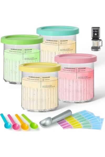 LUCKY Creami Pints and Lids for Ninja - 4 Pack 24 oz Deluxe 11-in-1 Creamy Ic...