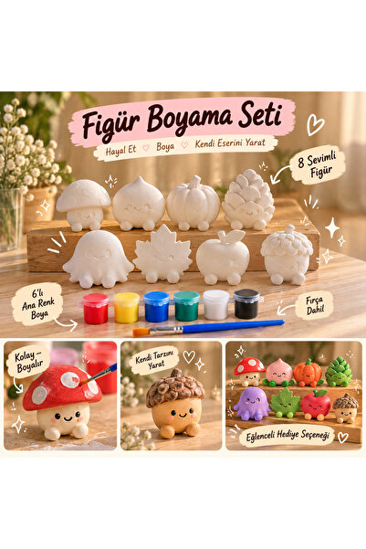 8’li Sonbahar Temalı Mini Figür Boyama Seti Kendin Yap DIY