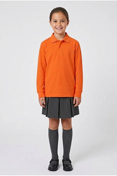 fevien Girl's Polo Collar School T-Shirt Set Long Sleeve 100% Cotton Fabric