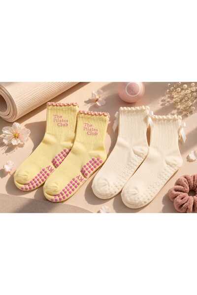 2li Set Nakışlı Kaydırmazlı Pilates Çorabı