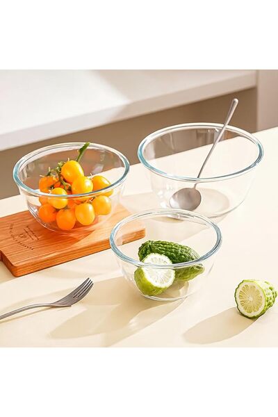 Generic Glass Salad Bowl, 3 Pack Mixing Bowls Glass Salad Bowl Round Serving Bowls for Cooking Baking Preppi
