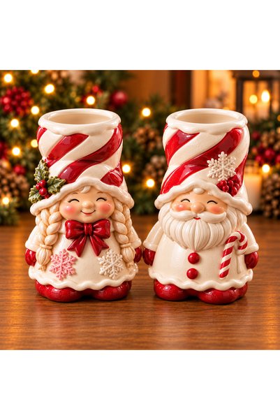 Sister Home Design 2’li Yılbaşı Dekoratif Mumluk Seti – Noel Baba & Kardan Kı...