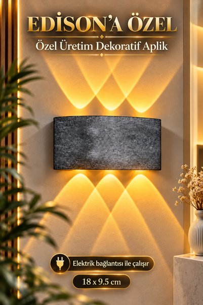 Edison Aplik Antrasit Gri Desenli LED Duvar Lambası Amber Işık 220V Elektrikl...
