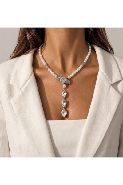 DEVİ fashion Vip Model Snake Tip Pearl Necklace 42 cm