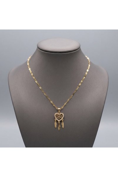 Prizma Concept Elegant Design Women's Necklace with Dream Catcher Figure and Zircon Stone in Gold Color - Daily Use