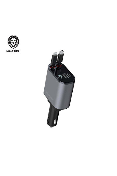 Green Lion Integrated Car Charger with Retractable Cables 38W - Gray