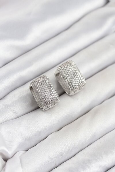 Skygo Silver Color Full Zircon Stone Square Hoop Women's Earrings Tj-Bkp11894