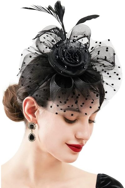 KASTWAVE Fascinators Hat Flower Mesh Ribbons Feathers on a Headband and a Cli...