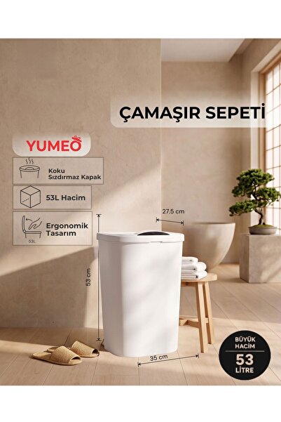 Yumeo Slim 53 Litre Kapaklı Çamaşır Sepeti Dar Alanlara Uygun Plastik Kirli S...