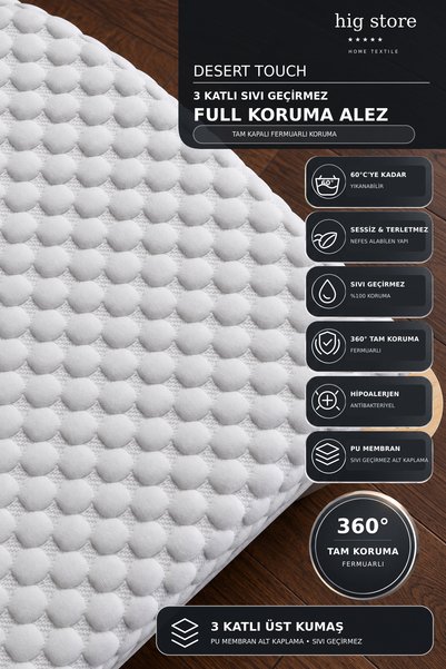 Hig Store Desert Touch 3 Katlı Sıvı Geçirmez Full Koruma Fermuarlı Yatak Kılı...