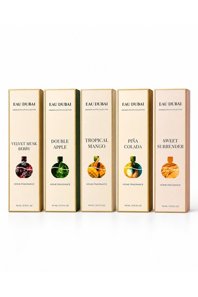 Eau Dubai Set 5 odorizante de cameră cu bețișoare, Velvet Musk Berry + Double Apple + Tropical Mango + Pina Colada + Sweet Surrender, 550 ml