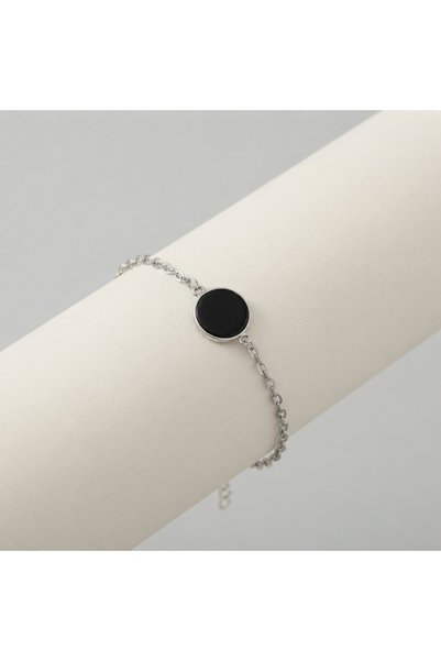 Prizma Concept Elegant Round Black Enamel Bracelet - Minimalist Jewelry with Adjustable Chain - Gift for Lover Stylish Design