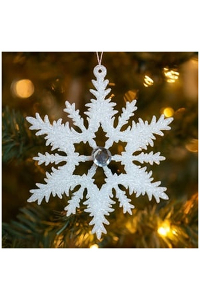 OEM Ornament Brad de Craciun Fulg Alb Irizat cu Glitter & Piatra 13cm