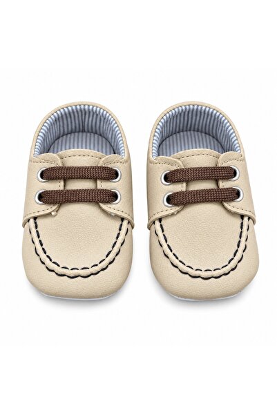 Pure Boutique Pantofi bebe baieti tip mocasini cu siret, bej cu maro
