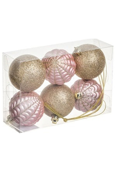 OEM Set Globuri de Craciun Roz Mate & Sampanii cu Glitter Ø6cm - 6buc