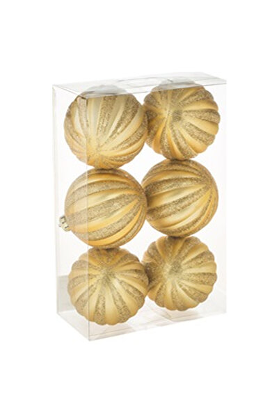 OEM Set of Matte Gold Christmas Baubles with Glitter Stripes Ø8cm - 6pcs