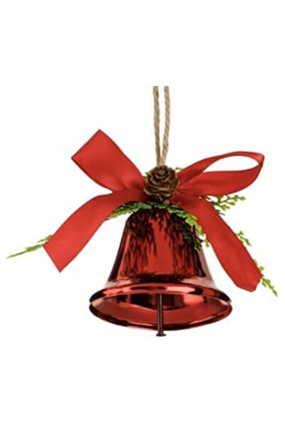 OEM Ornament Brad de Craciun Clopot Metalic Rosu cu Fundita Conuri 9cm
