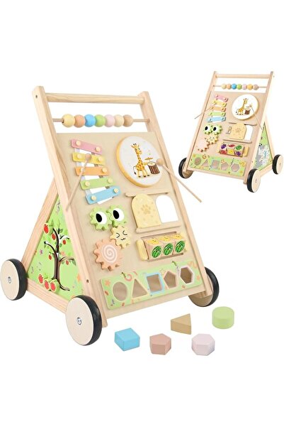 XICEN Multifunctional Wooden Baby Walker with Wheels, Montessori Early Educat...