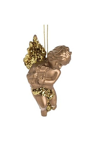 OEM Ornament Brad de Craciun Ingeras Auriu Mat cu Glitter & Aripi 6x9cm