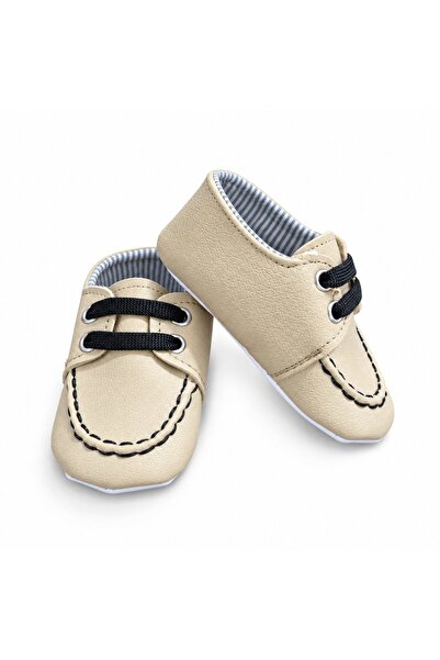 Pure Boutique Pantofi bebe baieti tip mocasini din piele ecologica bej cu sir...
