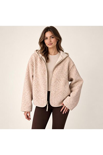 ASL WOMAN Premium Çiçek Desenli Fermuarlı Polar- Koyu Kahve