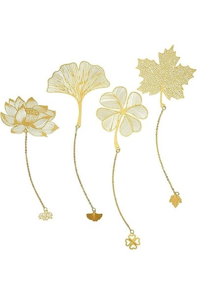 X SPRING علامات كتب معدنية، علامات كتب نحاسية فاخرة مع سلسلة أنيقة، 4 قطع بتص...
