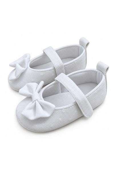 Pure Boutique Balerini bebe fete albi cu funda, pantofiori eleganti cu bareta