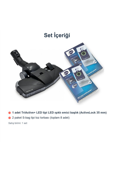 Parmis Philips Uyumlu XD 3110 3000 Serisi LED Işıklı Emici Başlık ve 8 Adet Toz Torbası Seti