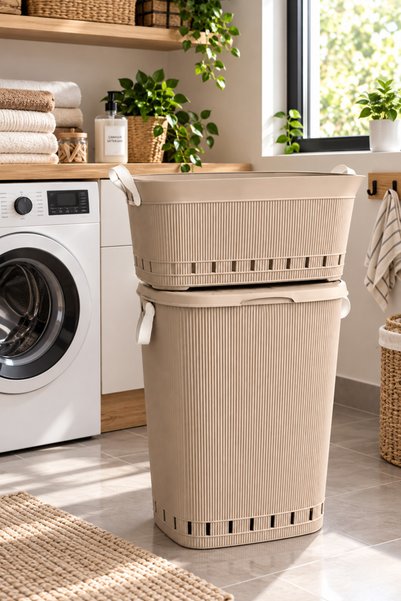 Citim Stil Kirli Çamaşır Sepeti ve Çamaşır Selesi Seti 60 Lt + 40 Lt - Beyaz