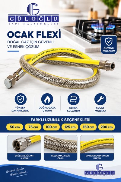 Genel Markalar 100 CM Doğalgaz Flex Hortum Gaz Hortumu Ocak Bağlantı Hortum