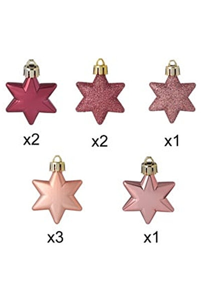 OEM Christmas Ornament Set Stars Rose Gold Matte Shiny Glitter 5cm - 9pcs