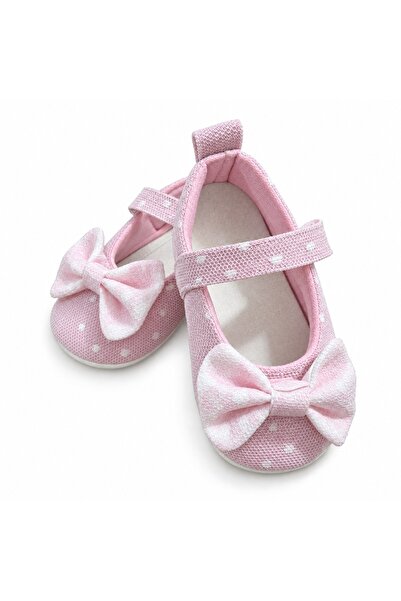 Pure Boutique Balerini bebe fete roz cu buline si funda, pantofiori cu bareta