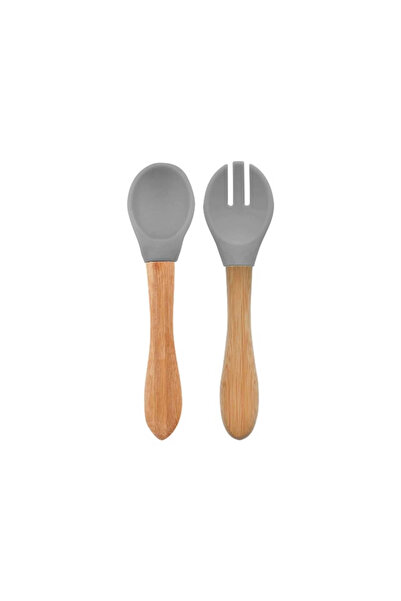 OiOi Food Spoon and Fork Set Powder Grey