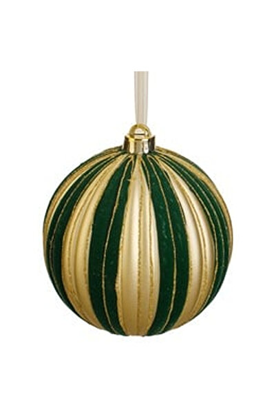 OEM Ornament Brad de Craciun Glob Verde Catifelata cu Dungi Aurii Mate & Glit...