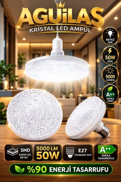 AGUILAS 2 ADET Kristal Tasarım 50W Süper Led Ampul 5000 Lümen E27 Duy Beyaz I...
