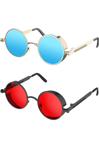 ProudDemon Retro Gothic Steampunk Sunglasses for Women Men Round Lens Metal F...