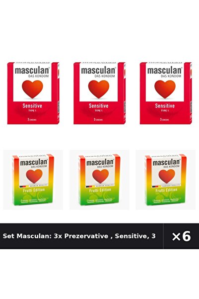Masculan Set Masculan: 3x Prezervative, Sensibile, 3 buc + Prezervative aroma...
