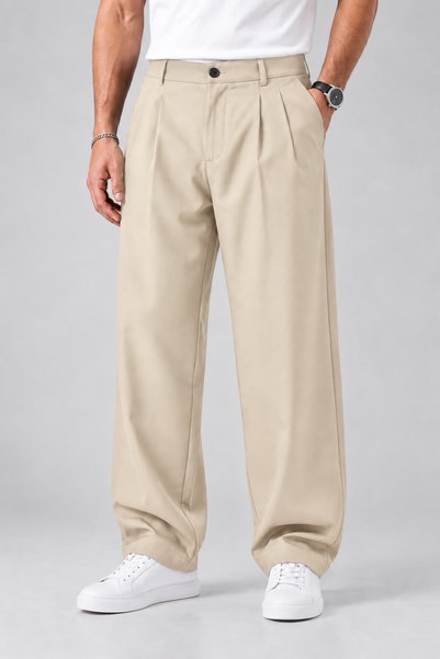 ElitWear Erkek Baggy Fit Pileli Kumaş Pantolon