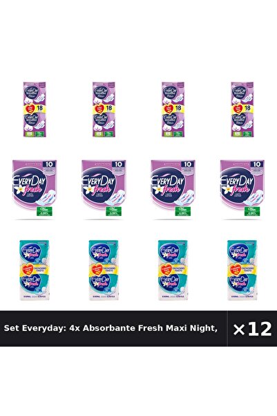 EveryDay Set Everyday: 4x Absorbante Fresh Maxi Night, 18 buc + Absorbante Fr...